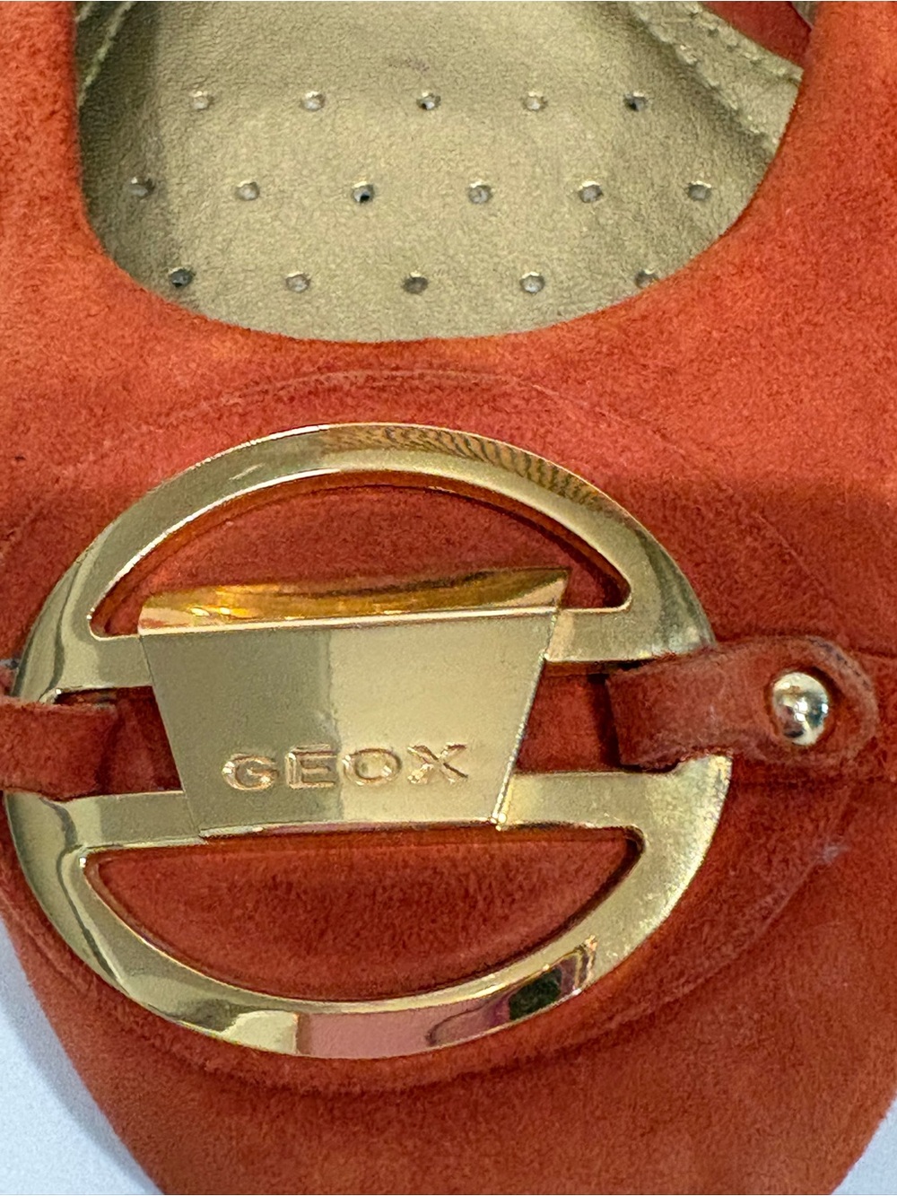 GEOX Women's Orange Suede Ballet Flats with Gold Accent Size 8 - Picture 2 of 6